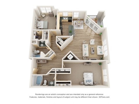 Floor plan for 2 beds, 2 baths, 1451 sqft